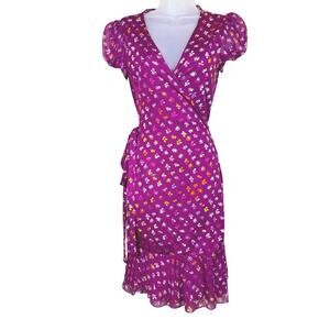 Diane Von Furstenberg Layton Silk Jersey and Chiffon Ruffle Wrap Dress Size 2